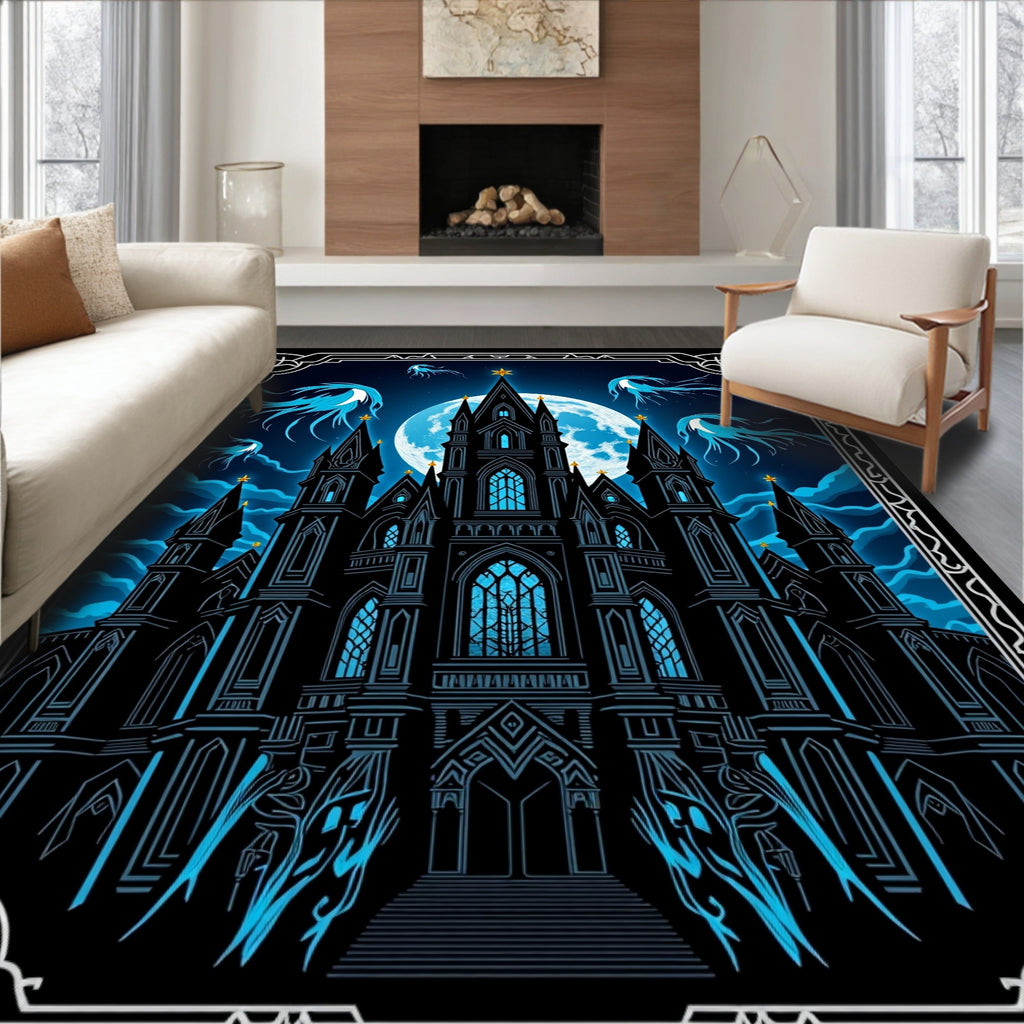 Gothic Castle Full Moon Blue Entities Rug