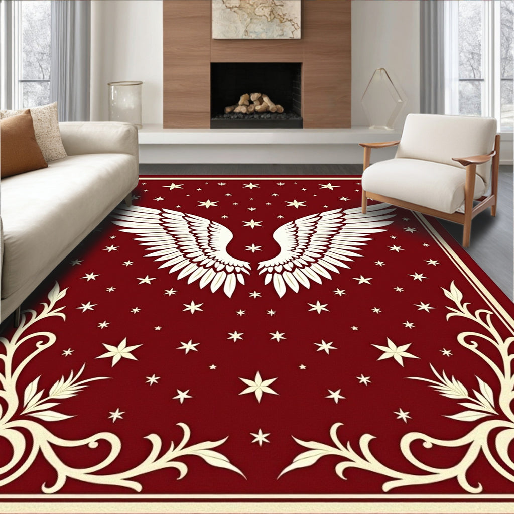 Crimson Angelic Wings Starry Night Rug