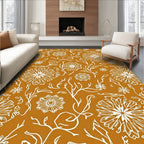 Earthy Ochre White Floral Vine Medallion Rug