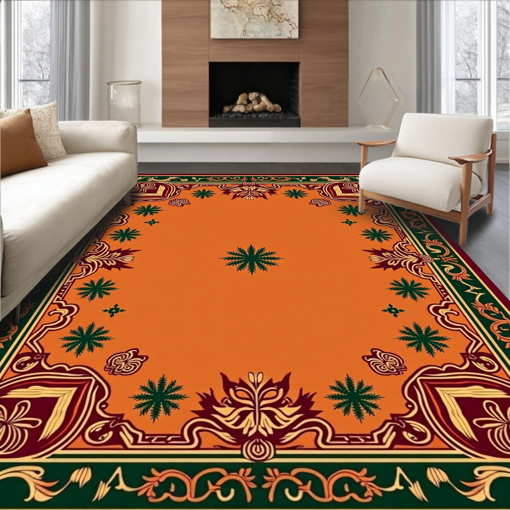 Ornate Burgundy Emerald Floral Frame Rug