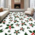 Green Holly Red Berry Christmas Rug