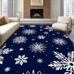 White Snowflake Navy Winter Overlay Rug