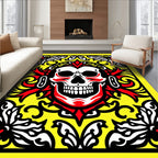 Bold Crimson Skull Floral Frame Rug
