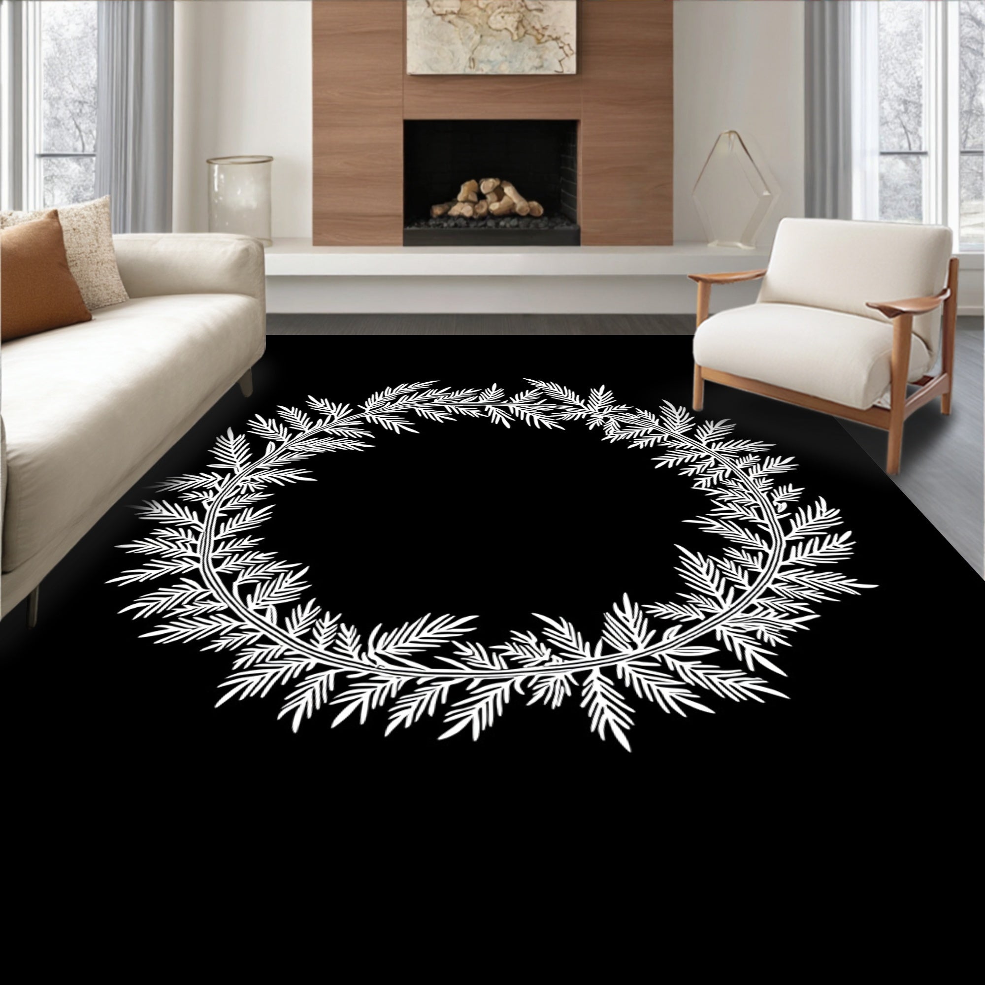 White Laurel Wreath Branches Rug