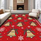 Gold Bell Sprig Snowflake Red Rug