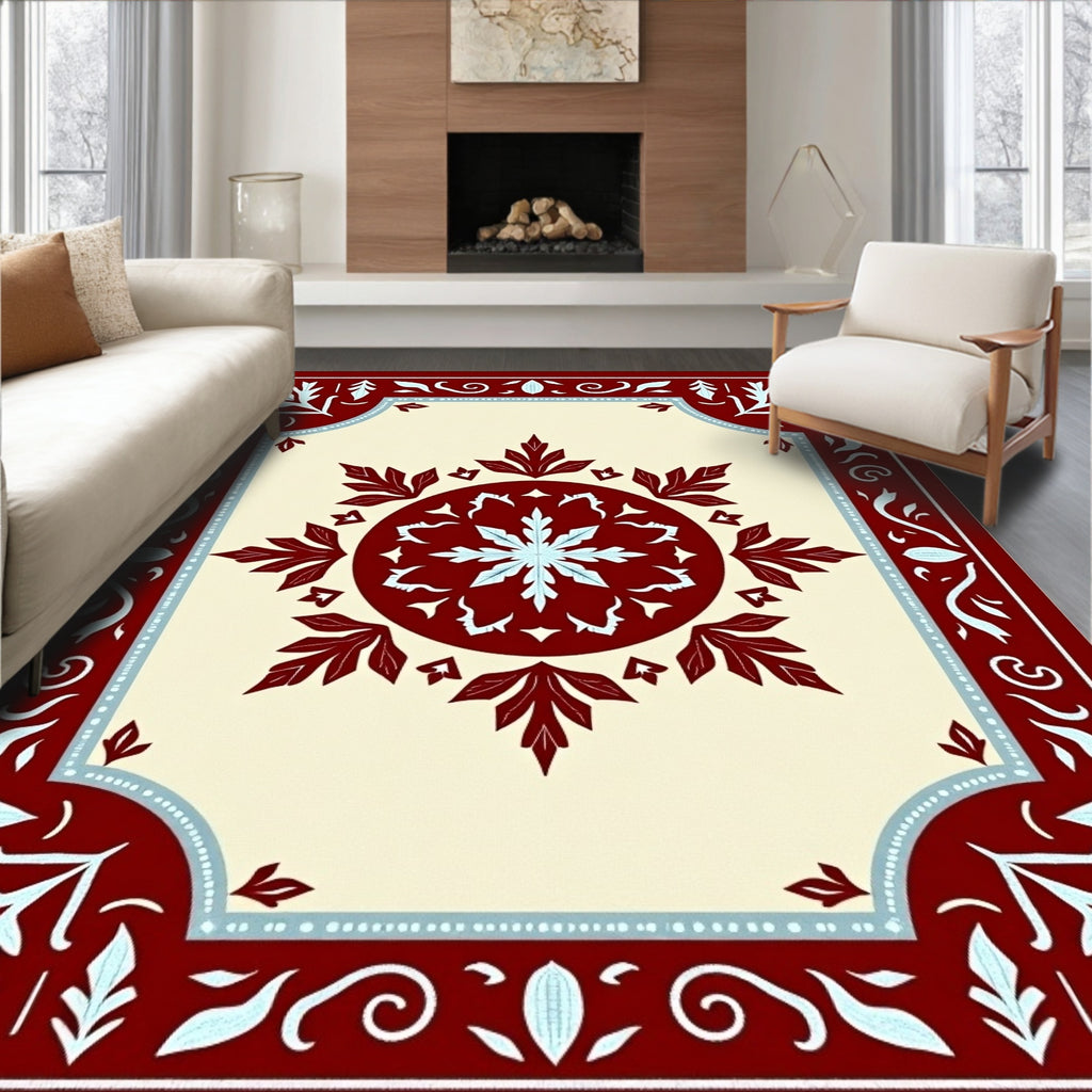 Crimson Leaf Medallion Ivory Border Rug