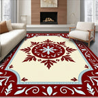 Crimson Leaf Medallion Ivory Border Rug