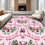 Whimsical Pink Strawberry Cat Medallion Rug