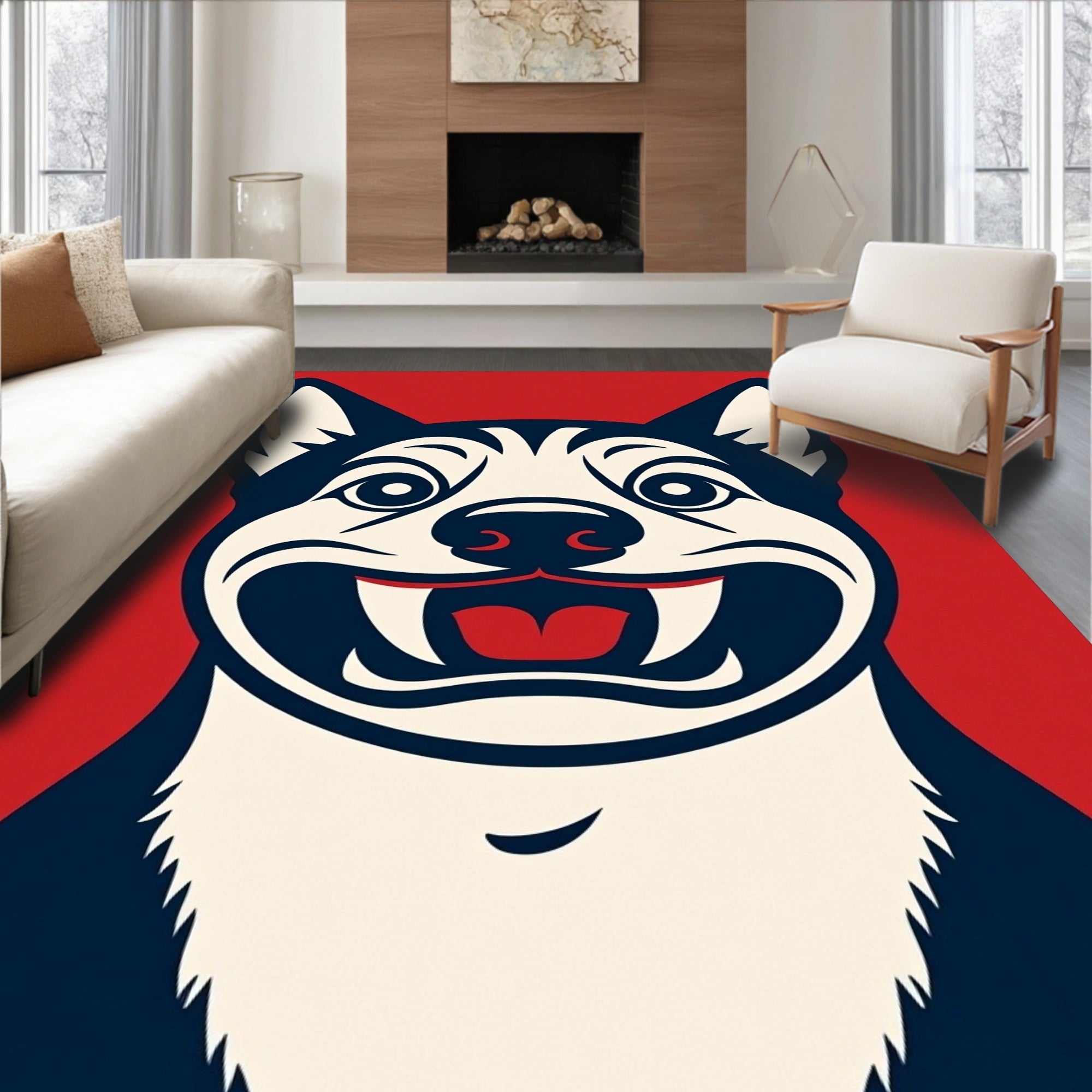 Bold Red White Blue Husky Portrait Rug