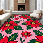Red Poinsettia Floral Garden Pink Rug