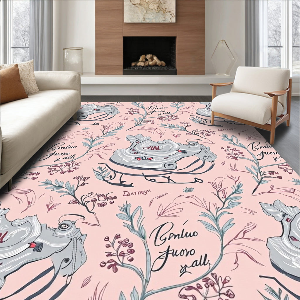 Sketchy Pink Foliage Sneaker Collage Rug