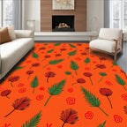 Vibrant Red Green Tropical Botanical Rug