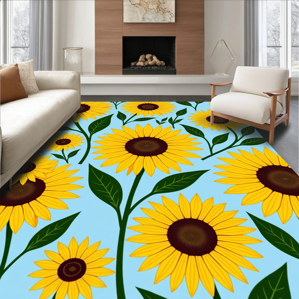 Radiant Yellow Sunflower Garden Blooms Rug