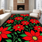 Bold Red Floral Vine Botanical Rug