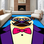 Dapper Pug Wearing Blue Glasses and Bowtie Rug