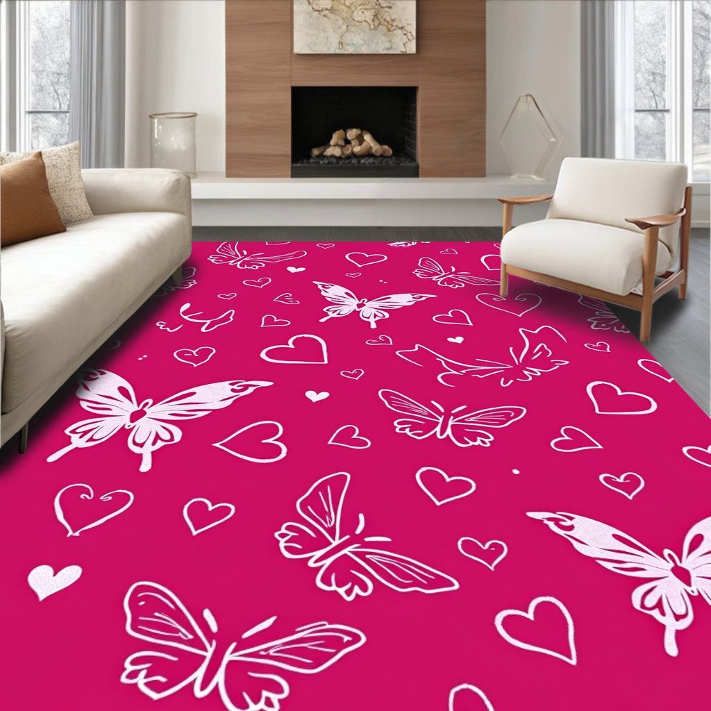 Pink Butterfly Heart Collection Rug