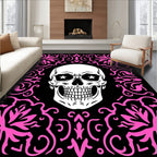 Black White Pink Skull Floral Rug