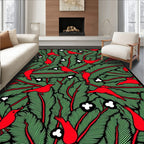 Red Birds Green Foliage Clumps Rug