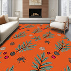 Orange Fern and Cone Botanical Arrangement Rug