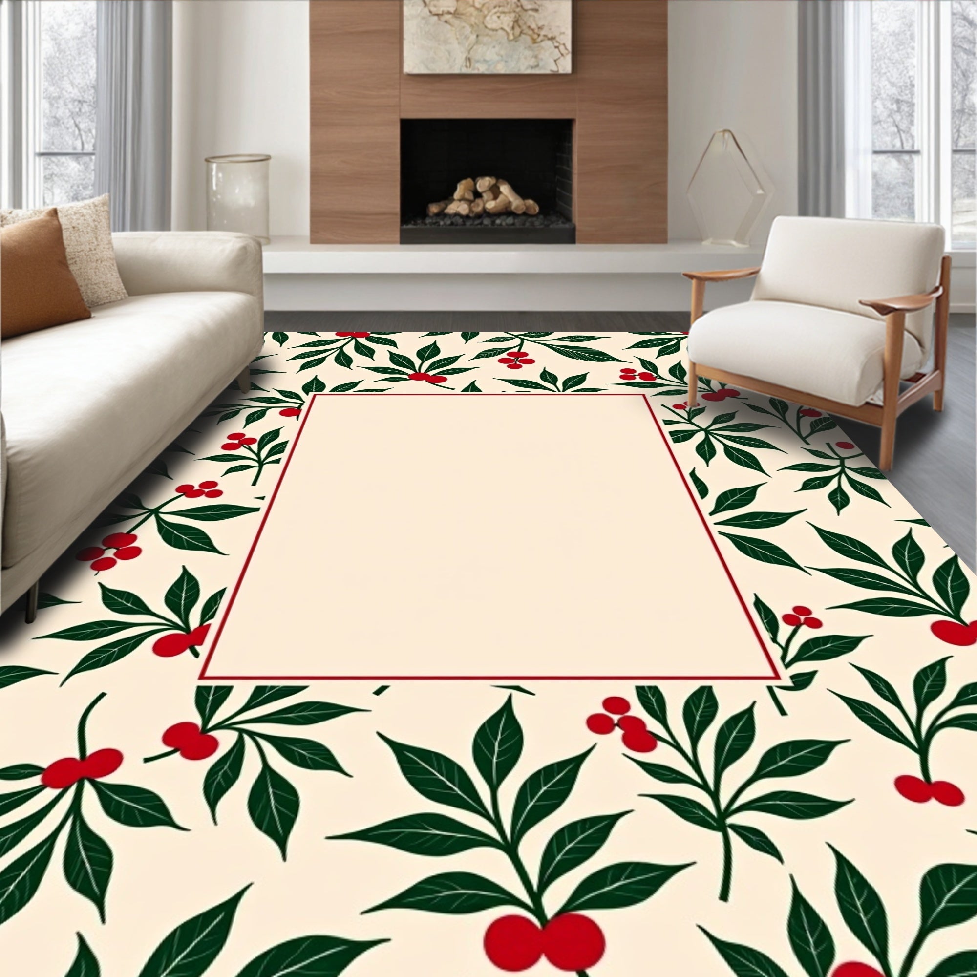 Crimson Berry Leafy Botanical Rug