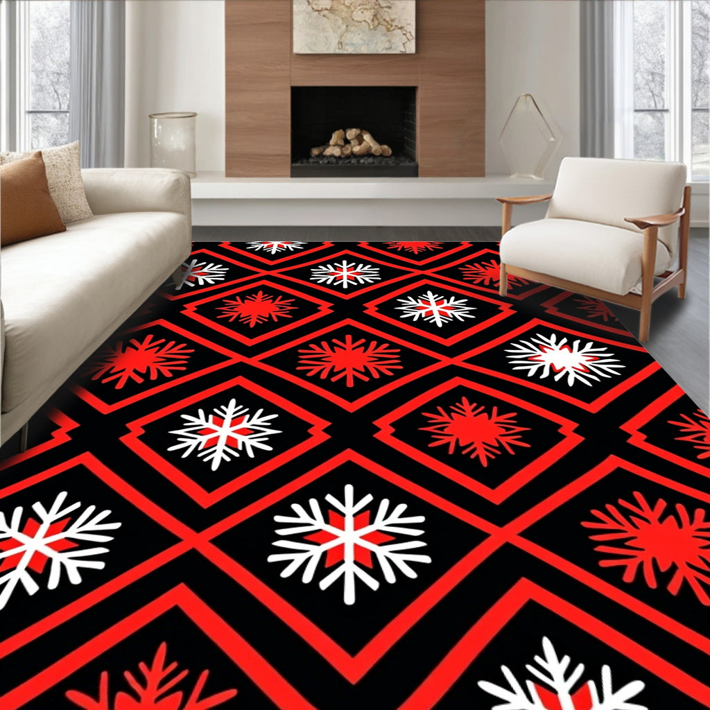 Red Black Snowflake Diamond Array Rug
