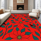 Crimson Red Floral Bird Branches Rug