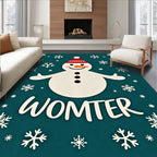 Whimsical Snowman Christmas Teal Snowflake Rug