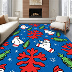 Red White Snowman Christmas Tree Snowflakes Rug