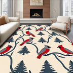 Crimson Gray Cardinals Winter Trees Rug