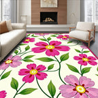Vibrant Pink Floral Vine Cream Rug