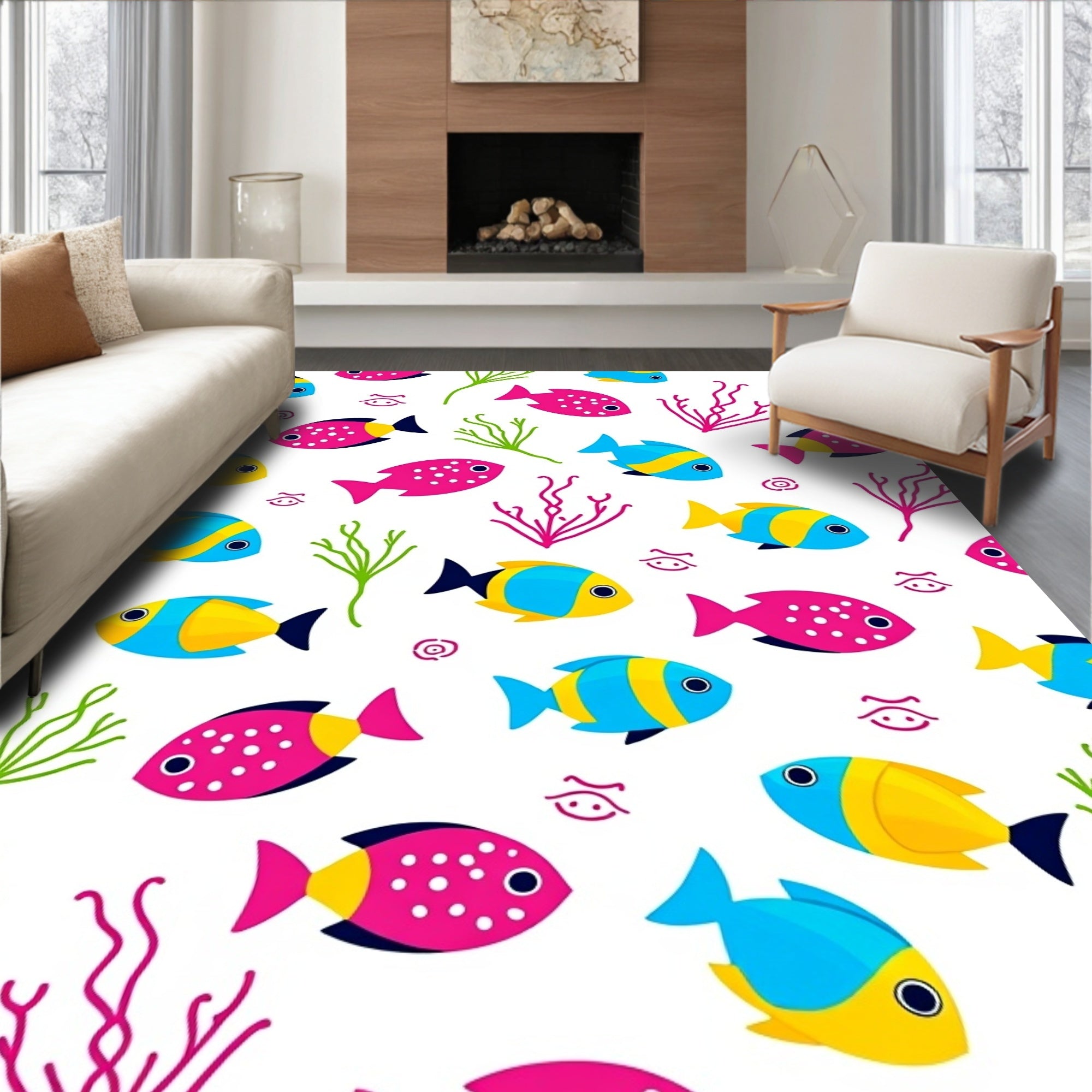 Playful Multi Color Fish Coral Rug