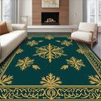 Deep Teal Golden Floral Starburst Rug