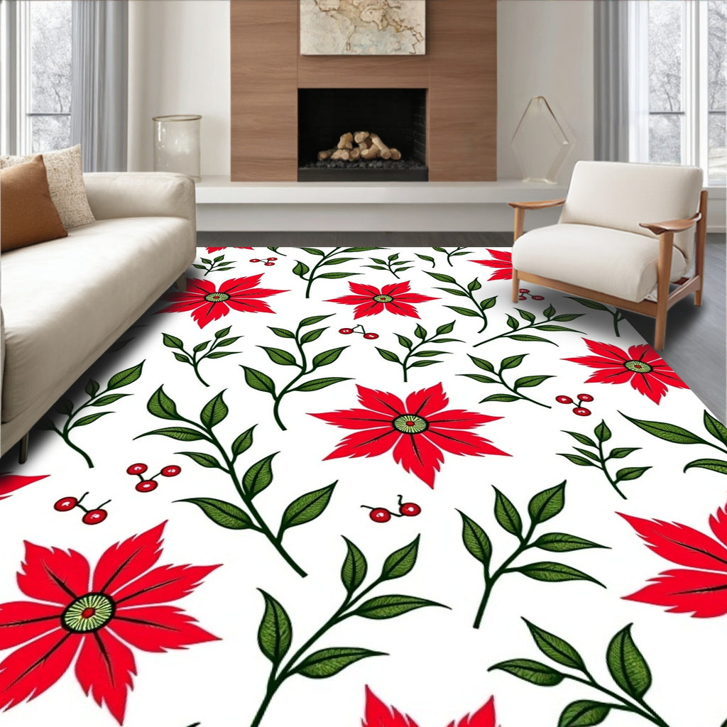 Bold Red Poinsettia Foliage Arrangement Rug