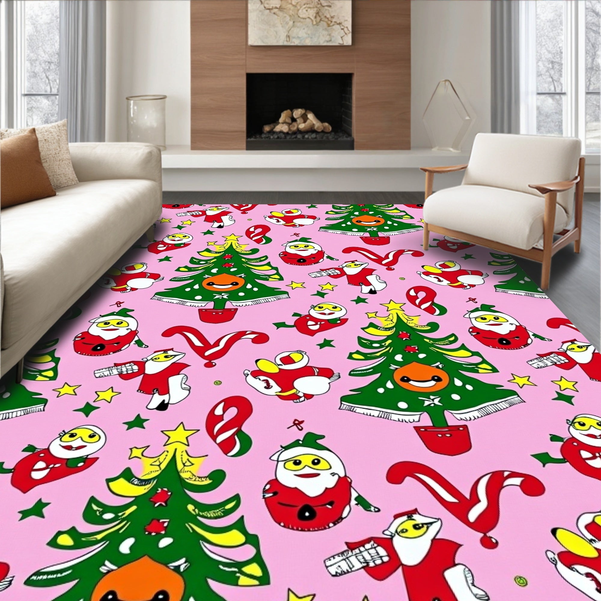 Whimsical Christmas Trees Santas Rug
