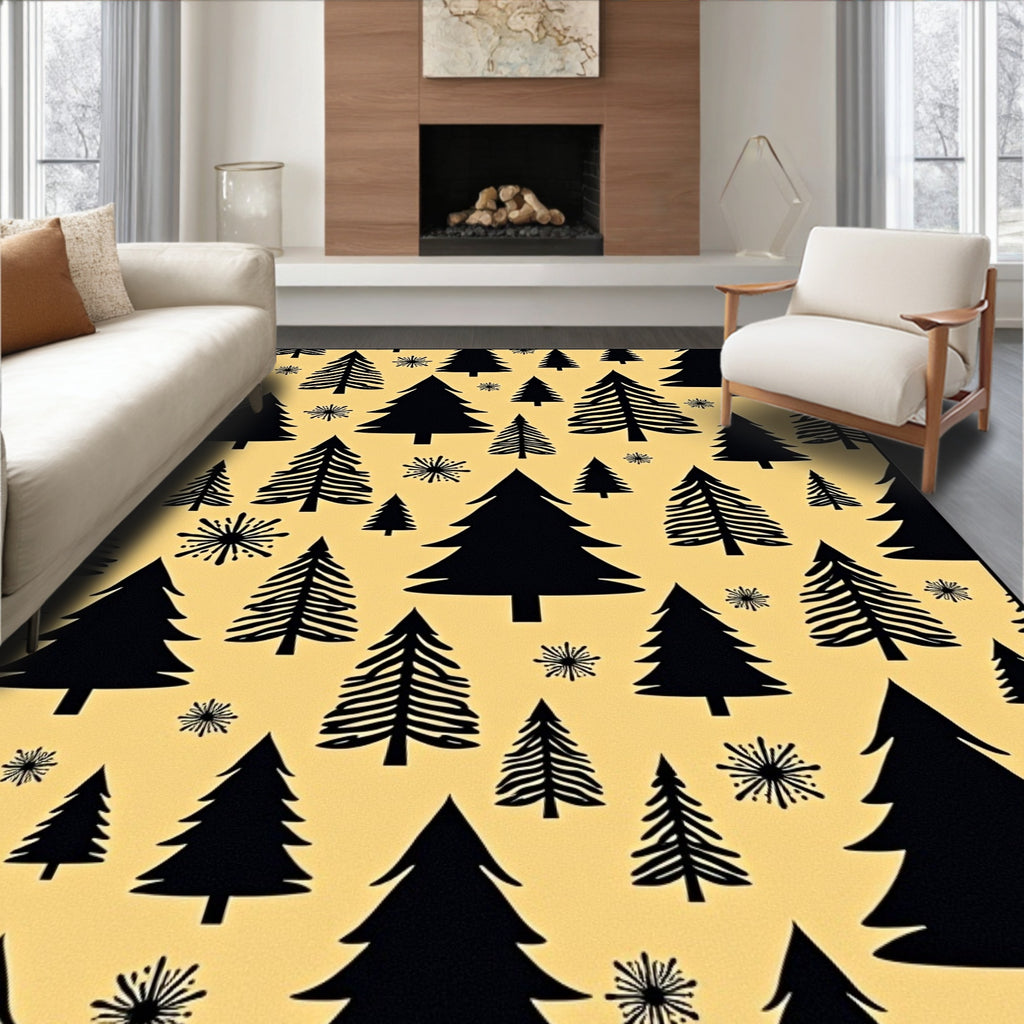 Black Pine Trees Yellow Backdrop Rug