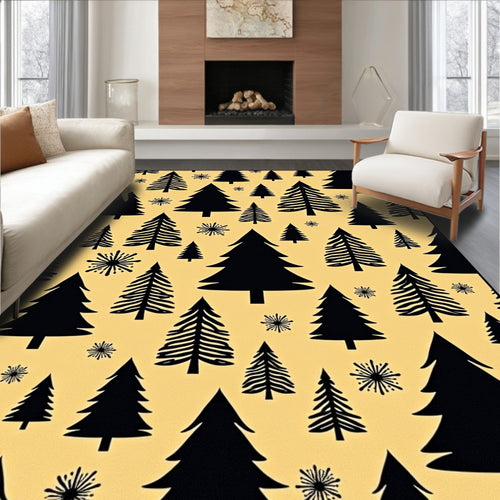 Black Pine Trees Yellow Backdrop Rug