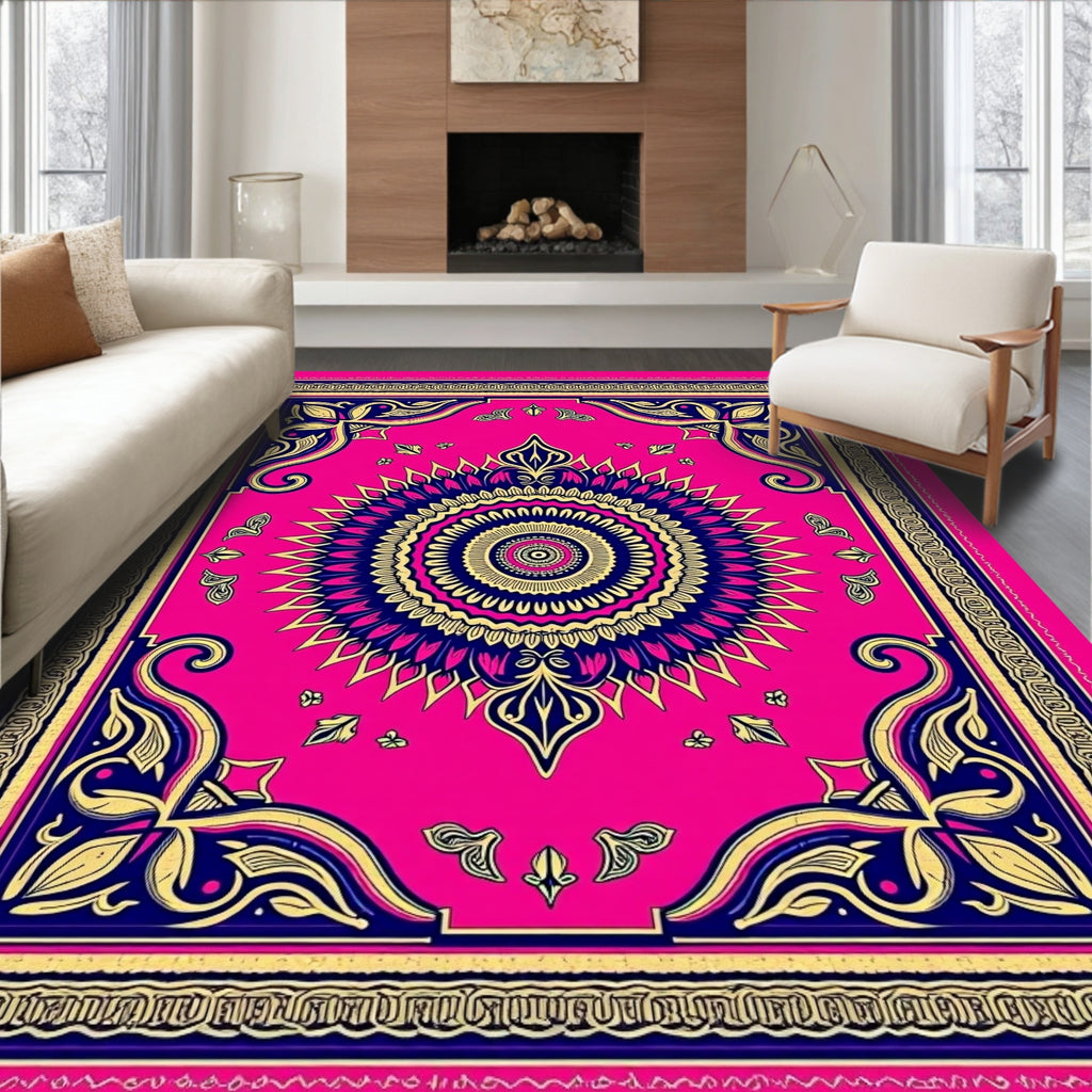Vibrant Fuchsia Mandala Floral Rug