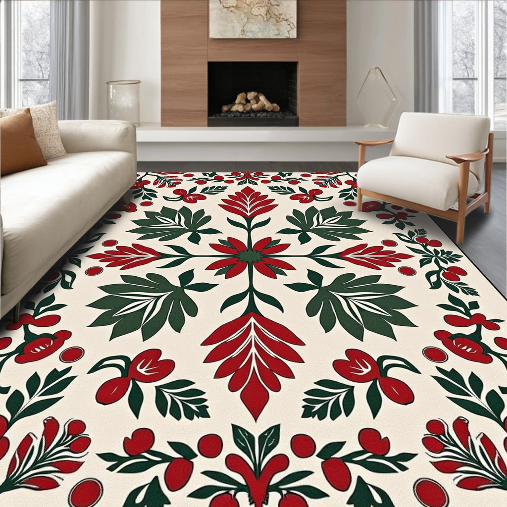 Crimson and Emerald Folk Floral Rug