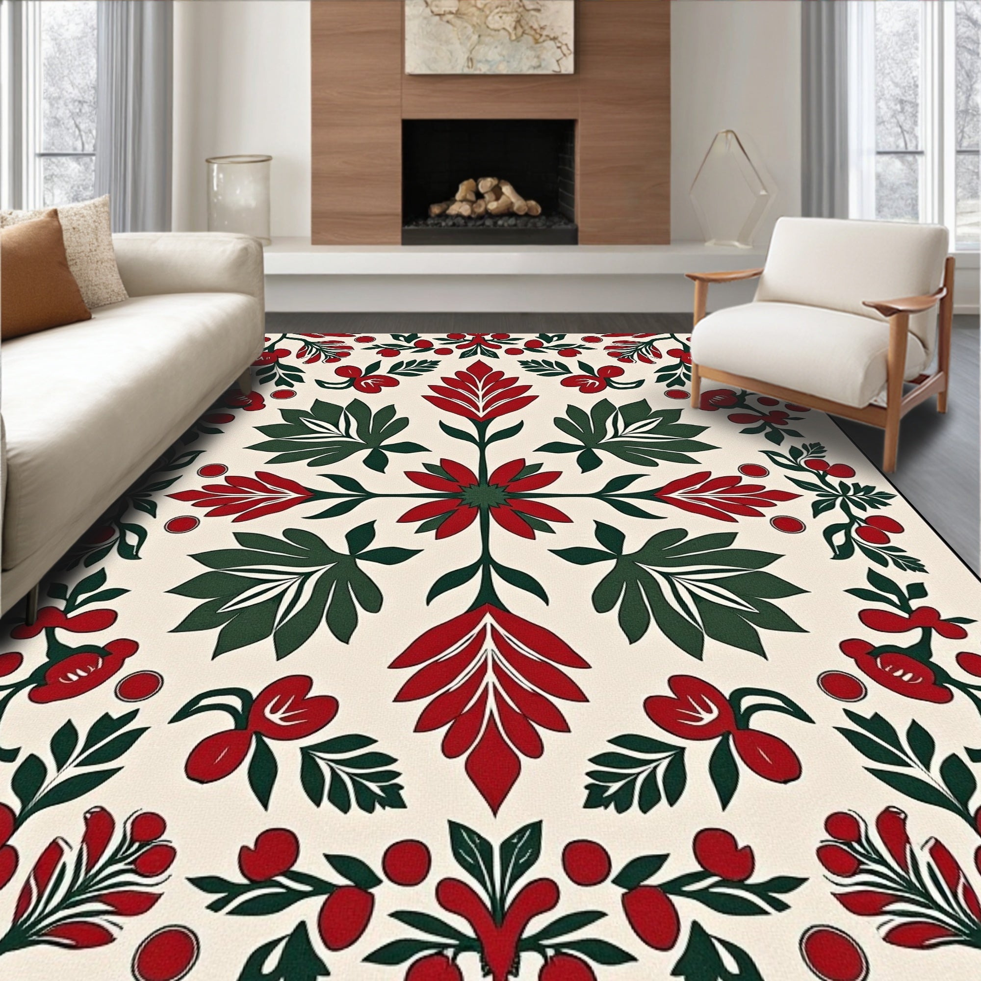 Crimson and Emerald Folk Floral Rug