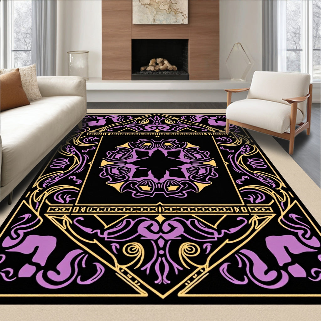 Ornate Violet Yellow Filigree Mandala Rug