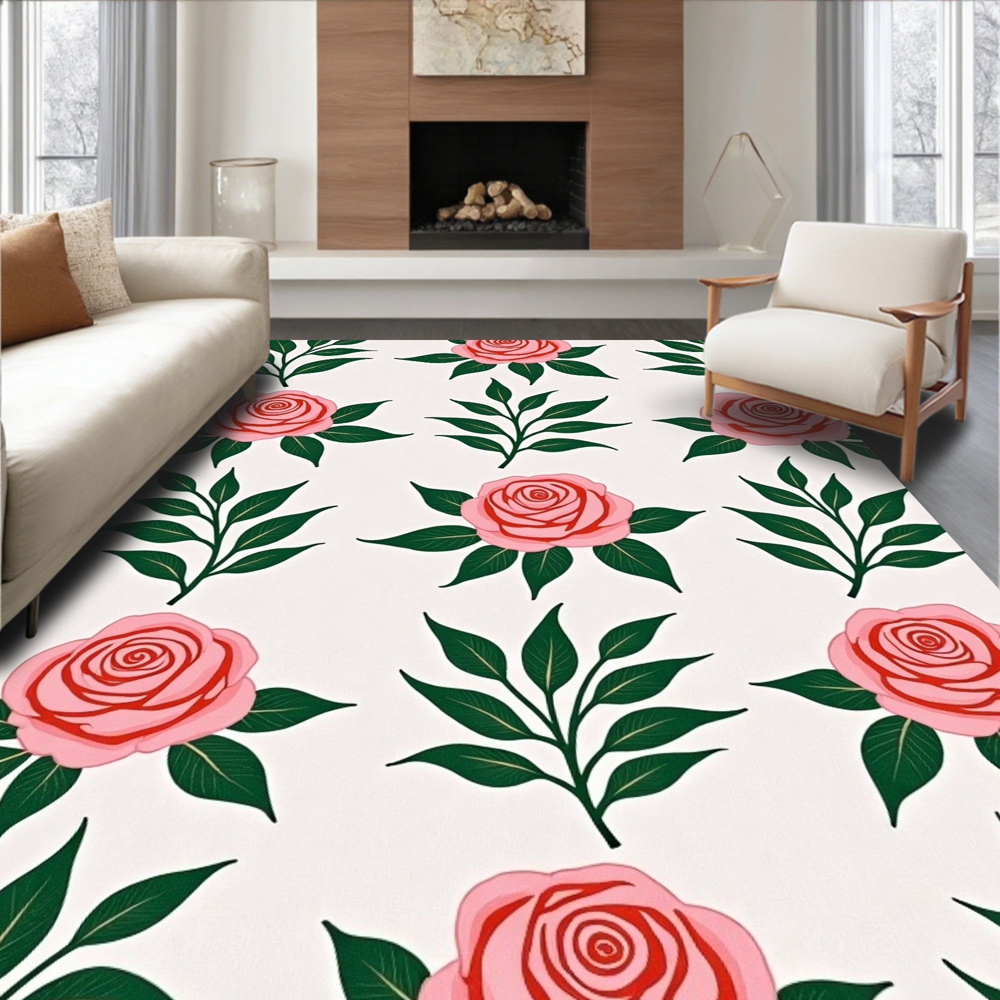 Pink Rose Garden Floral Arrangement Rug