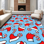 Festive Red Santa Hats Candy Canes Rug