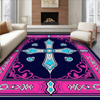 Ornate Blue White Pink Cross Rug