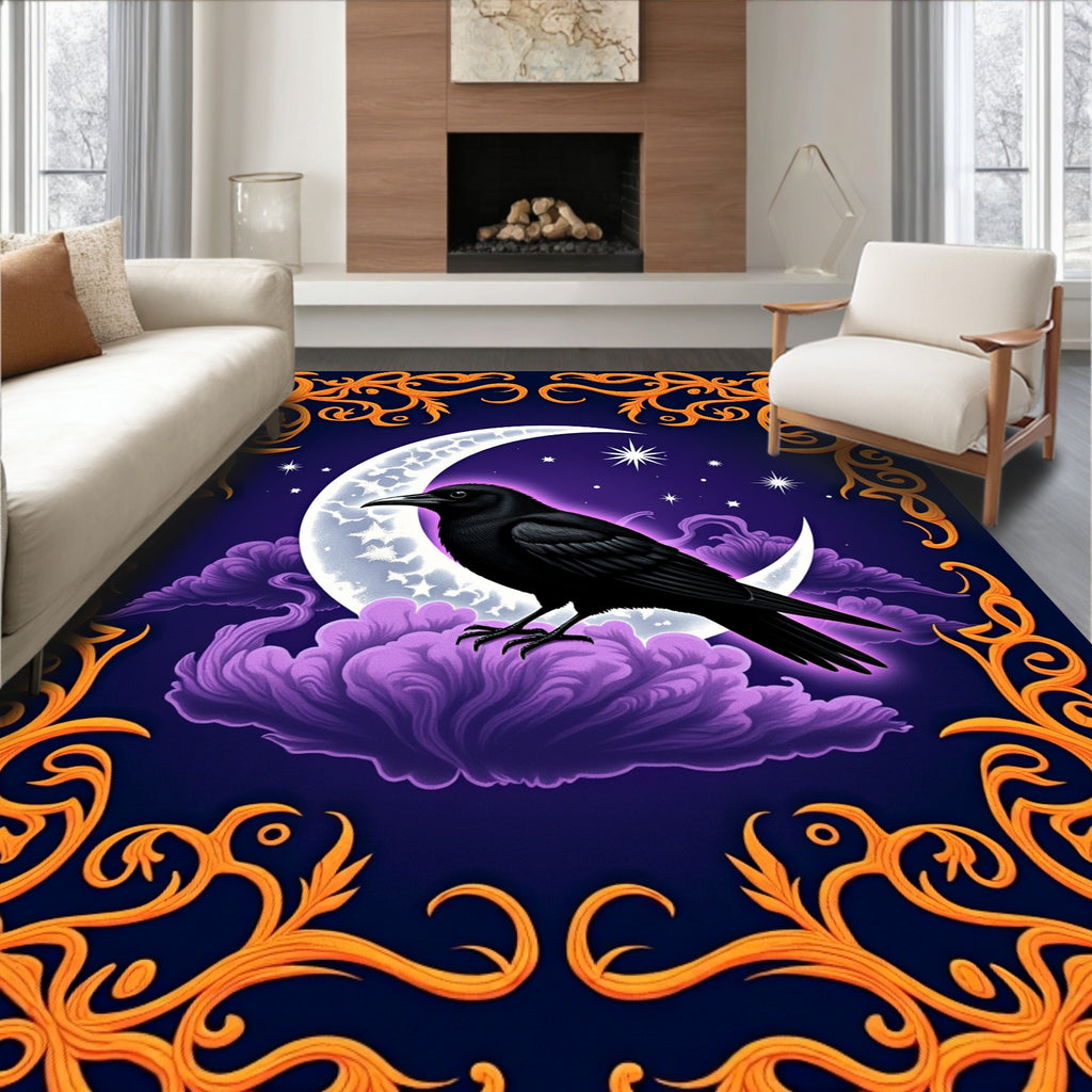 Mystical Black Crow Moon Garden Rug