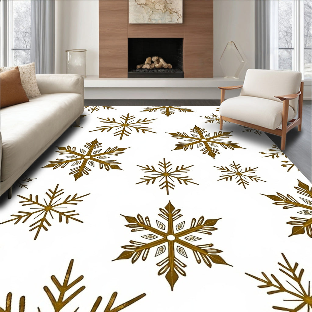 Rustic Gold Snowflake Collage Rug