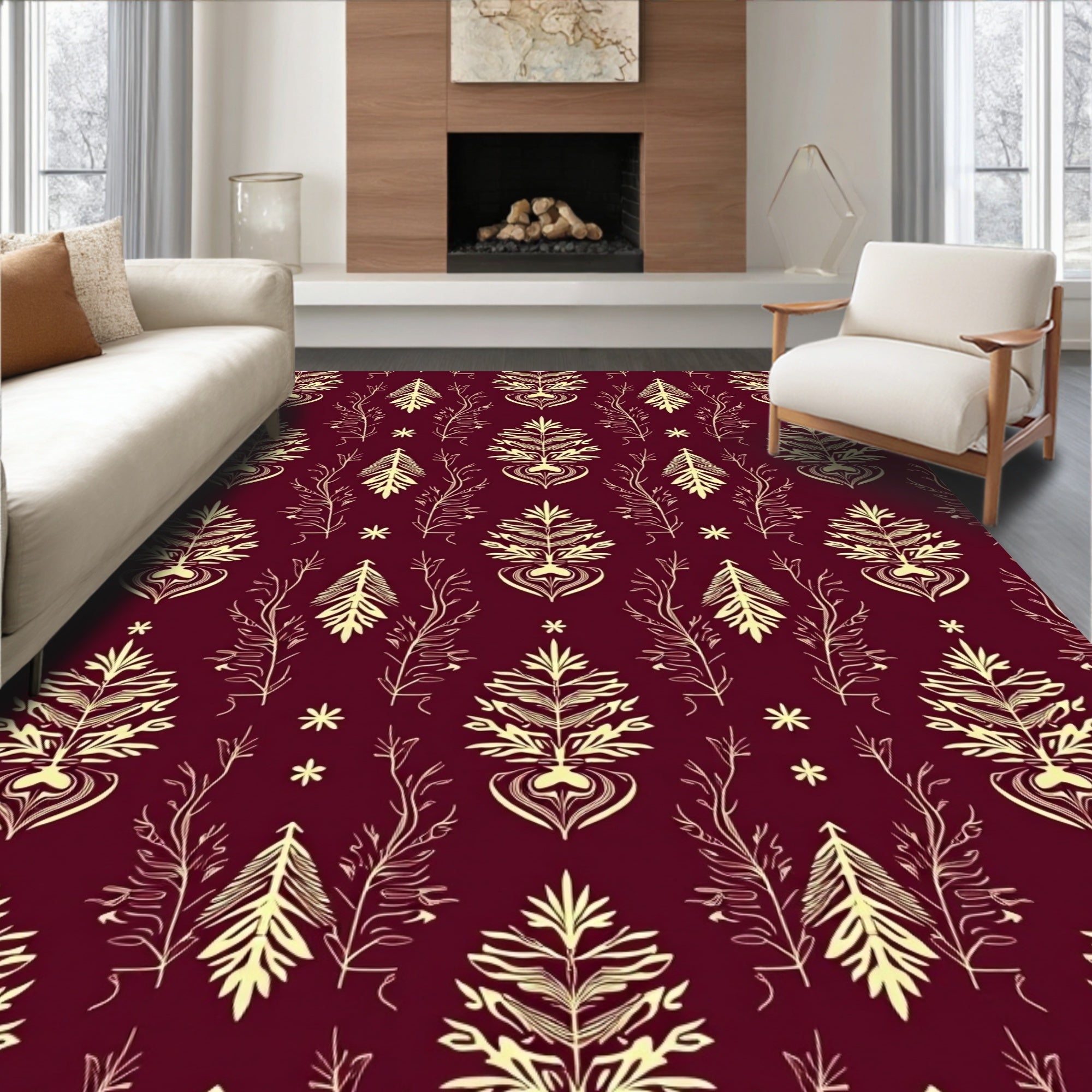 Crimson Golden Floral Sprig Medallion Rug