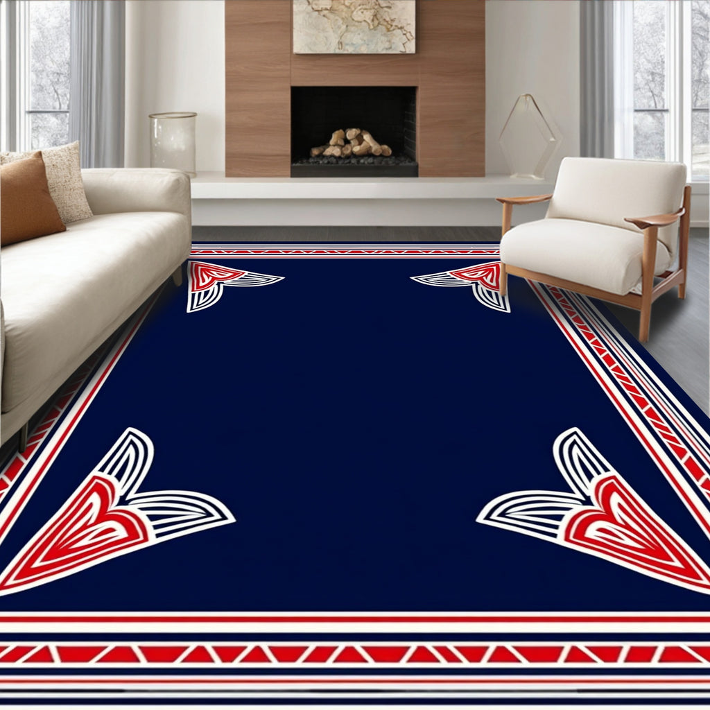 Bold Red White Navy Geometric Corners Rug
