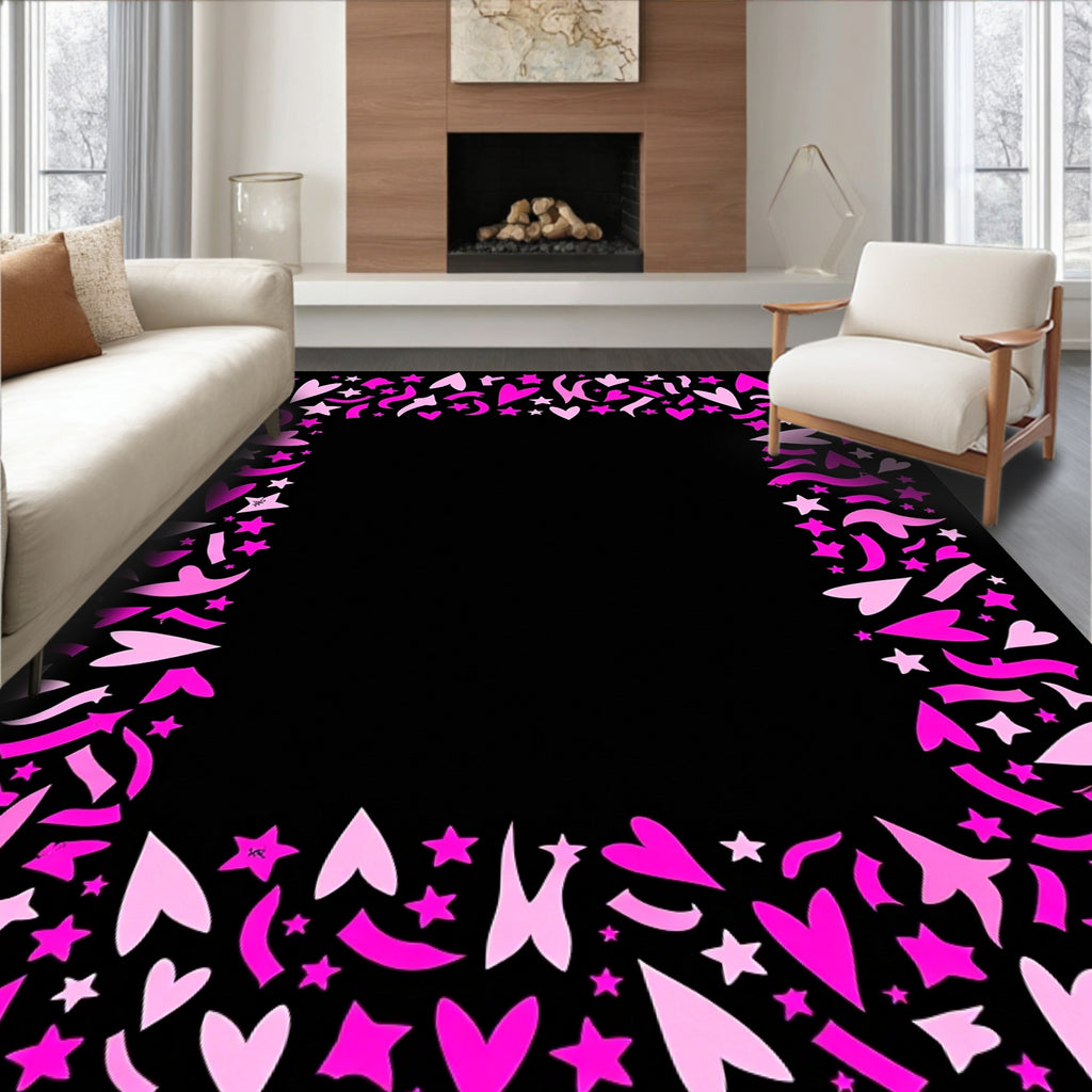 Pink Hearts and Stars Confetti Border Rug
