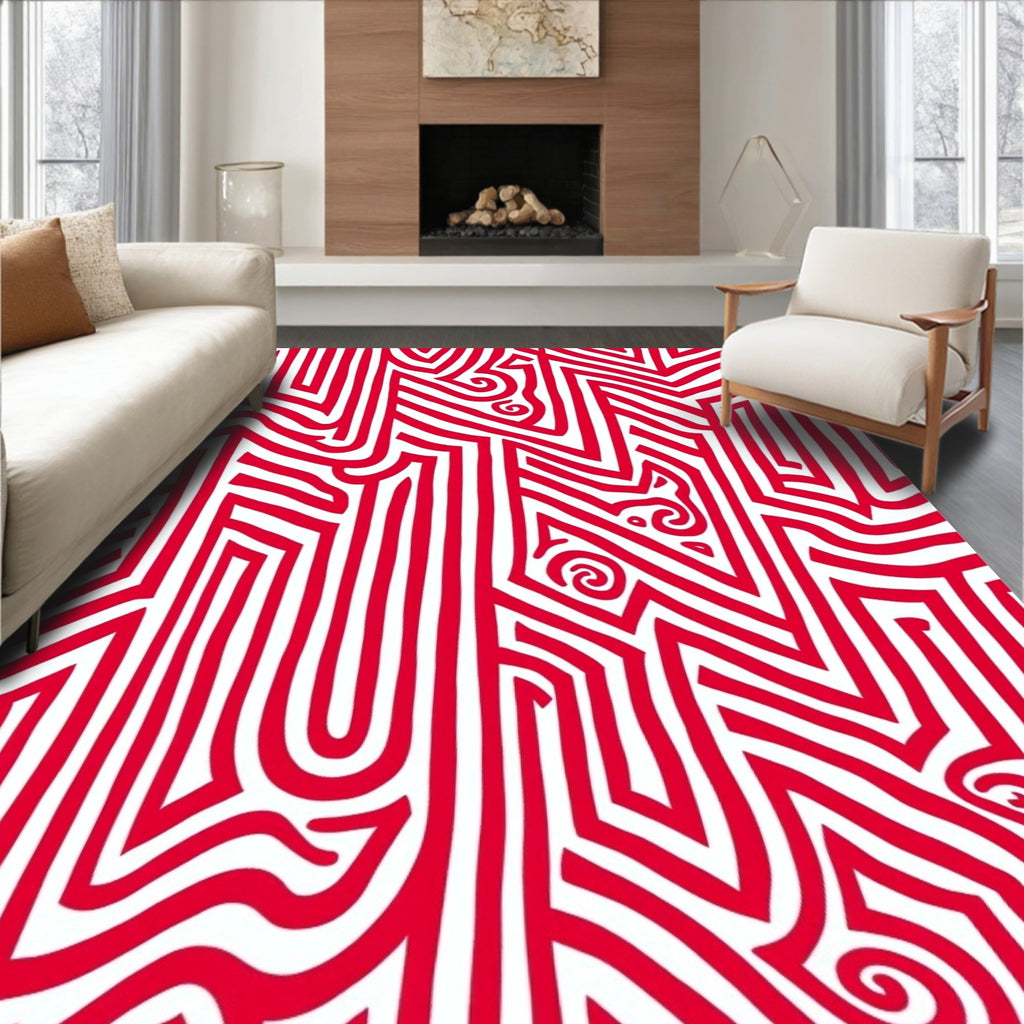 Bold Red Maze Labyrinth Rug
