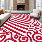 Red White Diagonal Stripe Swirls Rug